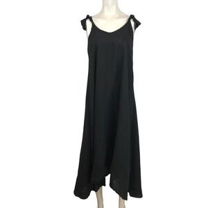 MEO MELI - WOMEN'S M/L - BLACK LINEN SLEEVLESS V NECK MAXI MIDI DRESS
